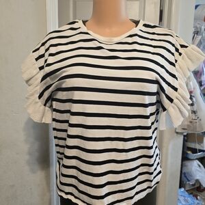 Zara Black and White Ruffled Tee